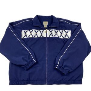Teddi Women's Sz Large VTG Nautical Windbreaker Jacket Blue White Beaded 90's